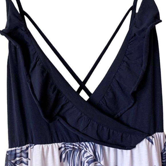 SALE! PATPAT Navy Ruffle Strappy Bodice Tiered Tropical Dress Size Large - Picture 3 of 8